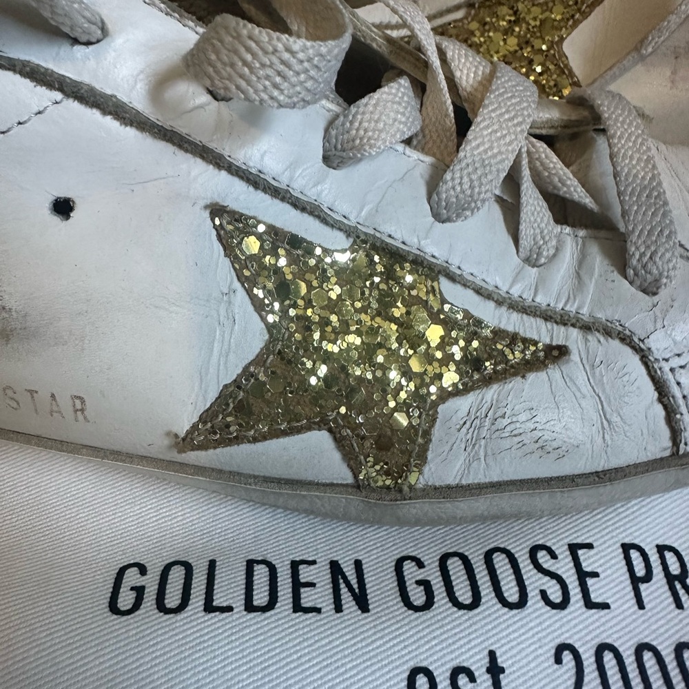 Golden Goose White Sneakers with Glittering Gold Star